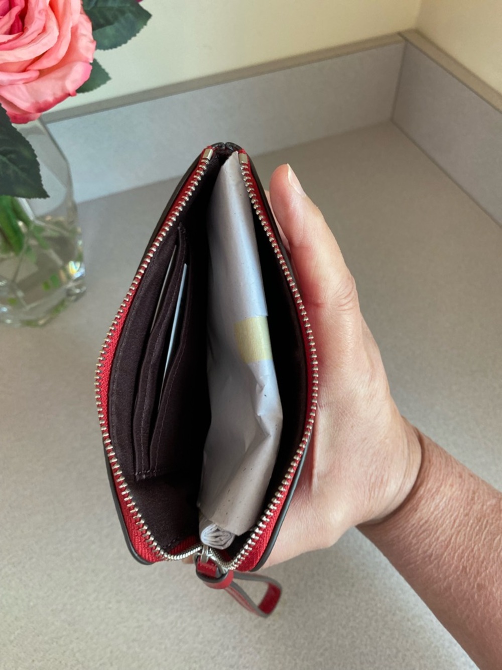 Coach Corner Zip Crinkle Red Patent Leather Wristlet - Picture 8 of 8